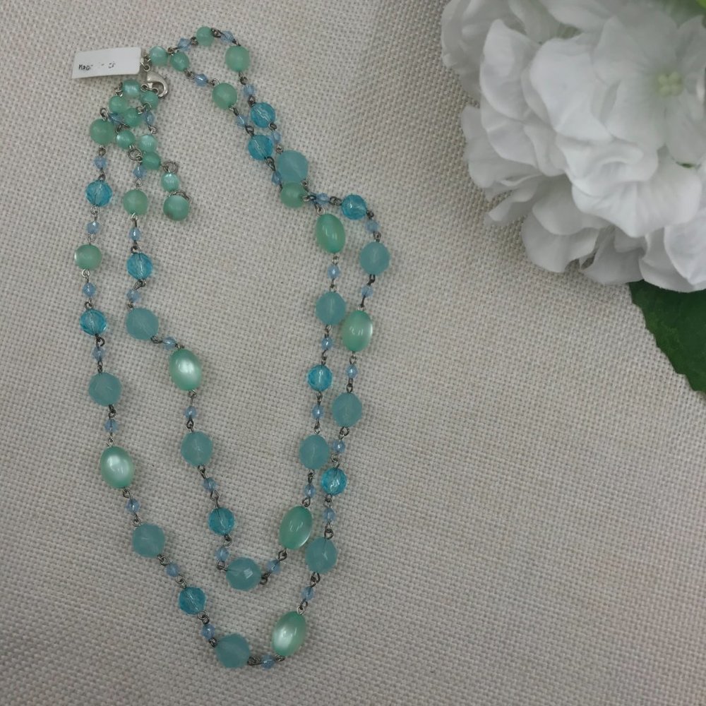 Beautiful Robert Rose Blue Beaded Gemstone Necklace - Picture 2 of 12